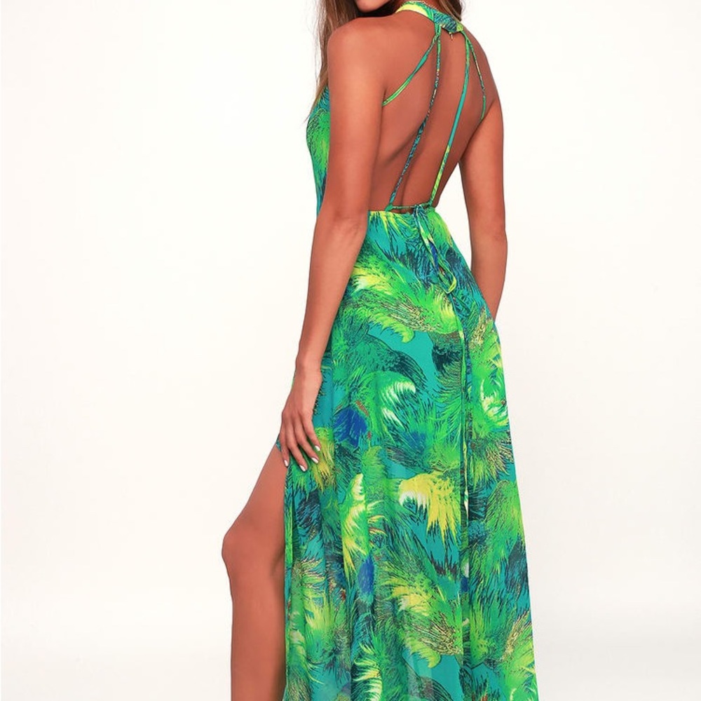 Lulus Green Tropical Print Maxi Dress